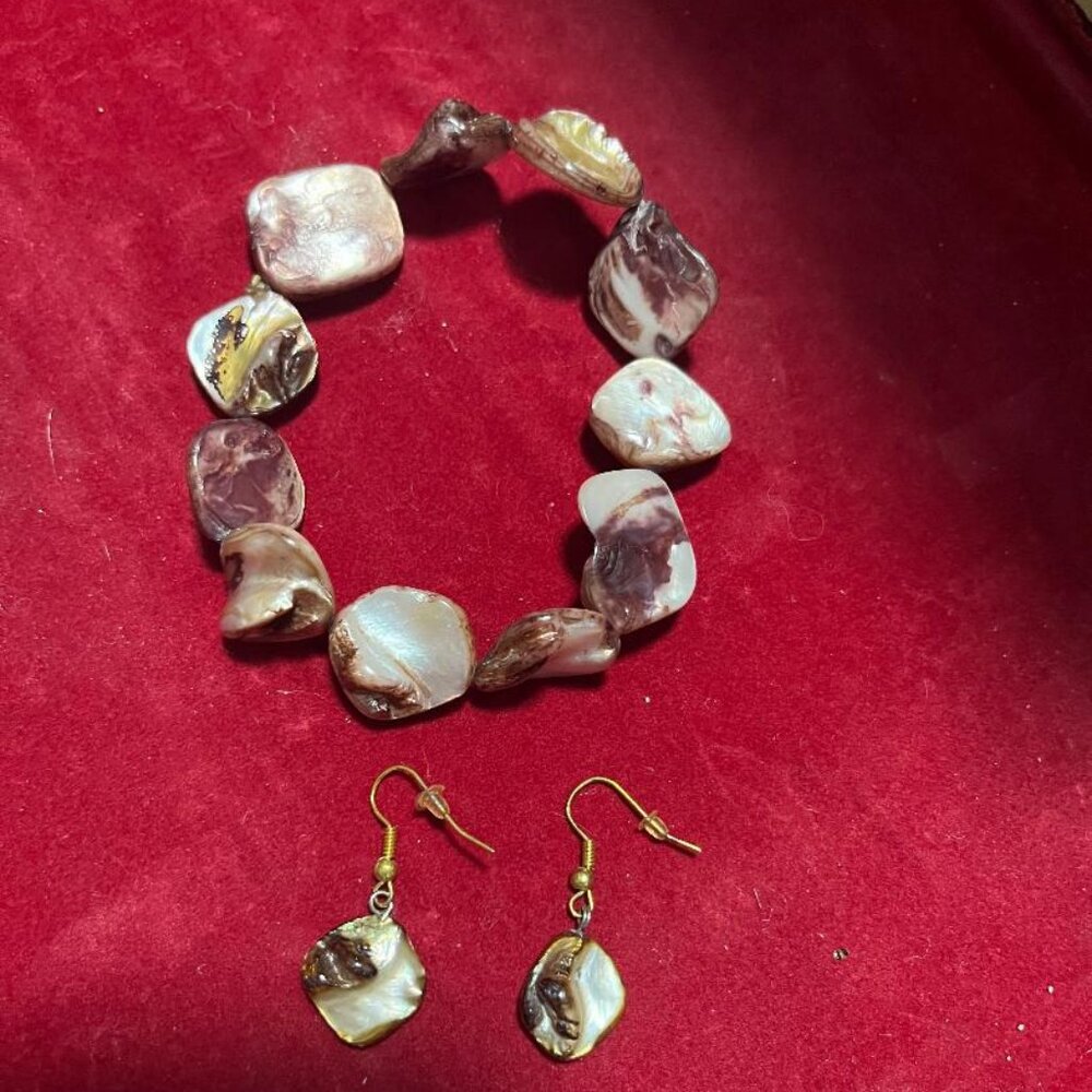 90s vat. abalone /mother of pearl brownest set of 2piece bracelet and earring